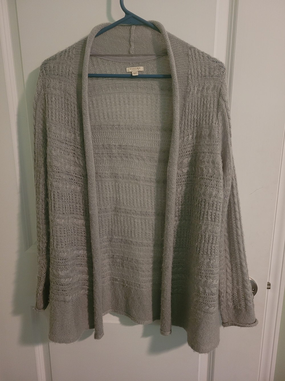 Sonoma Light Gray Open-Knit Open-Front Cardigan